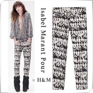 ISABEL Marant Pour × H&M Moto Tie Dye Ankle Skinny Jeans In Black with White